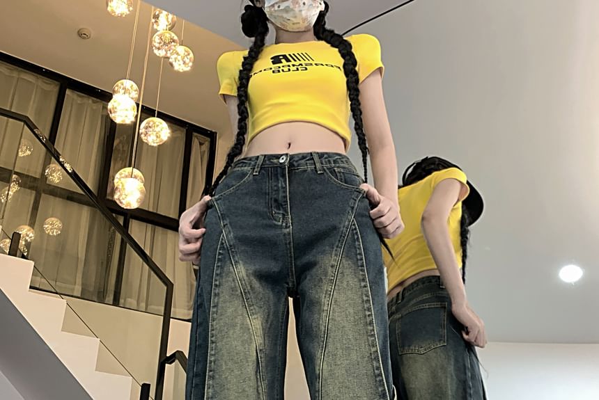 Porstina - Mid Rise Washed Distressed Panel Wide Leg Jeans (verschillende ontwerpen)