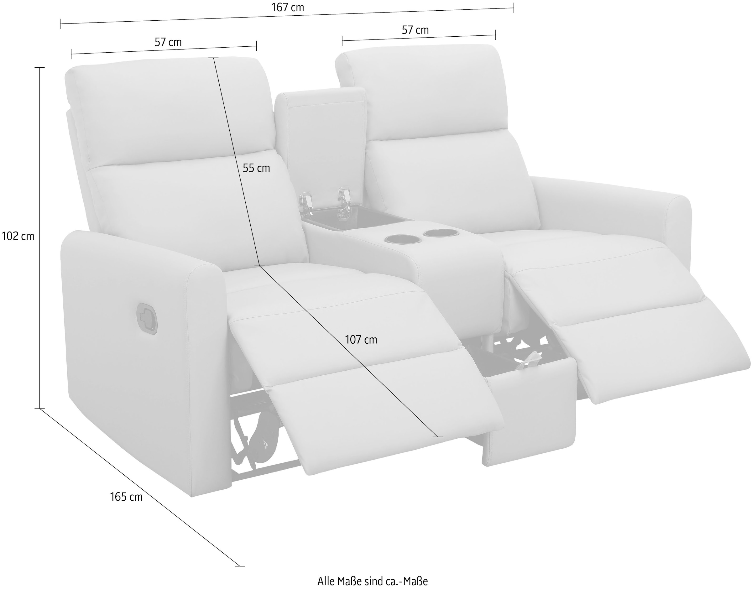 Home affaire 2-Sitzer »Daoulas, 2er-Kinosofa, TV-Sessel, Multimedia-Sofa« Kinosofa mit Relaxfunktion, Getränkehalter und Stauraum