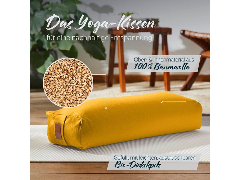 DoYourYoga Yoga-Bolster Paravati mit Bio-Dinkelspelz Gelb Yoga-Zubehör