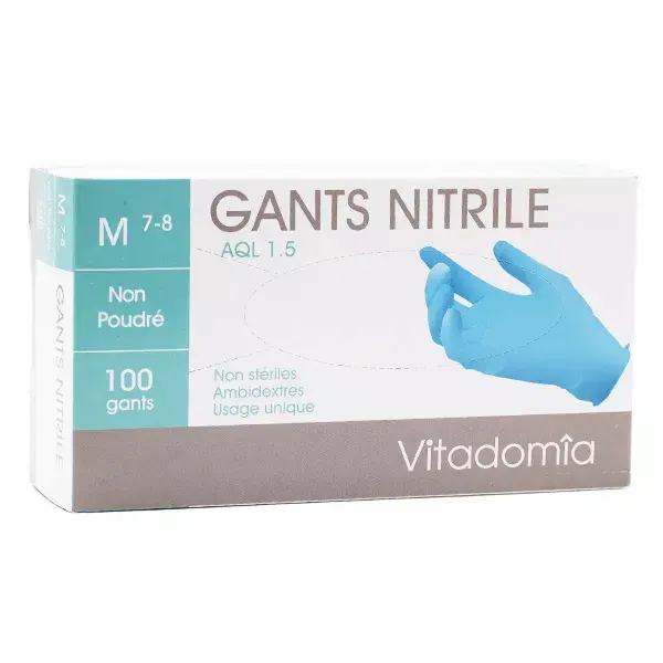 Luvas de exame de nitrilo sem pó Vitadomia, tamanho M, pacote com 100 unidades