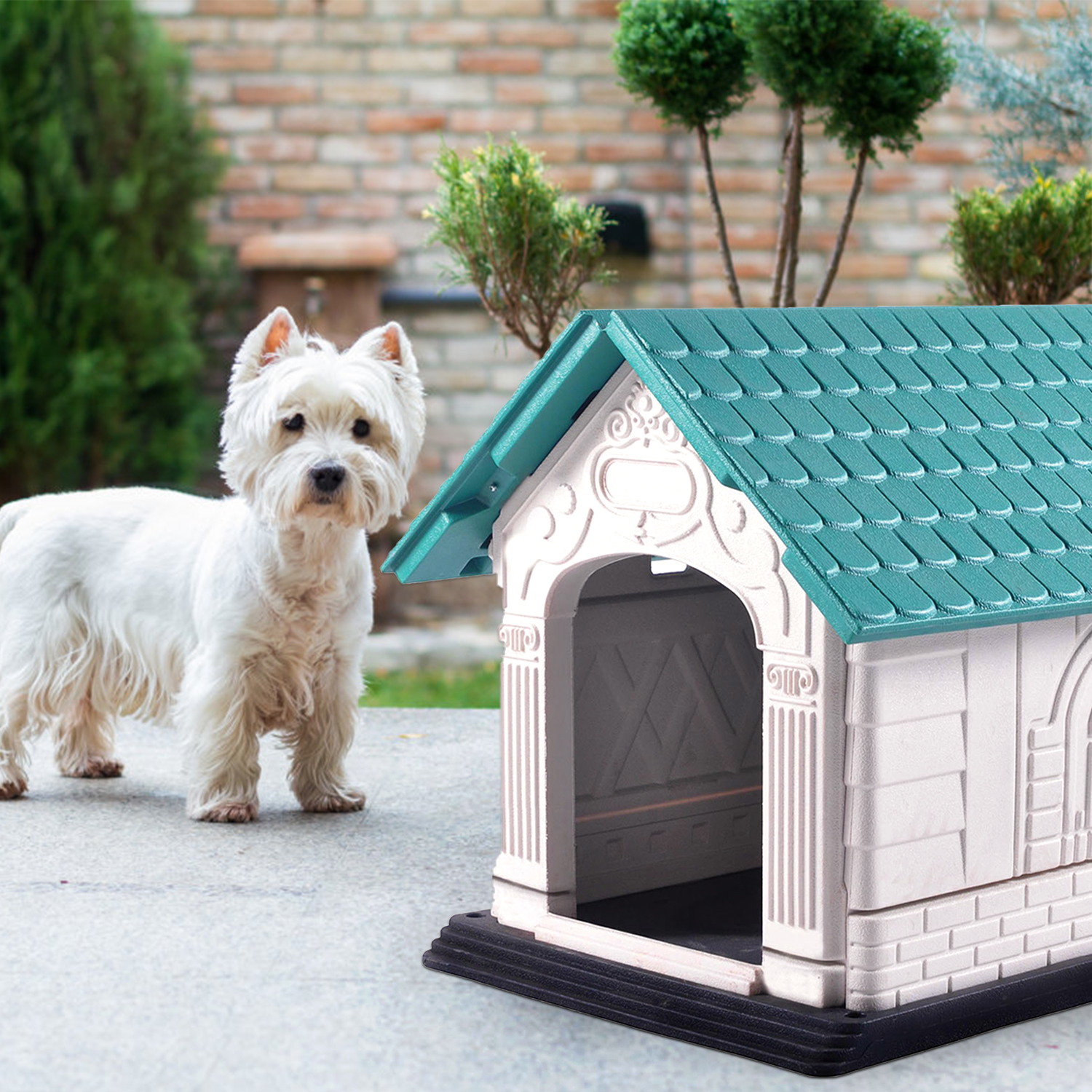 Casinha de cachorro Nobleza em plástico, à prova d'água, resistente às intempéries e à água, com telhado de duas águas, para uso interno e externo (P 72x57x57,6 cm)