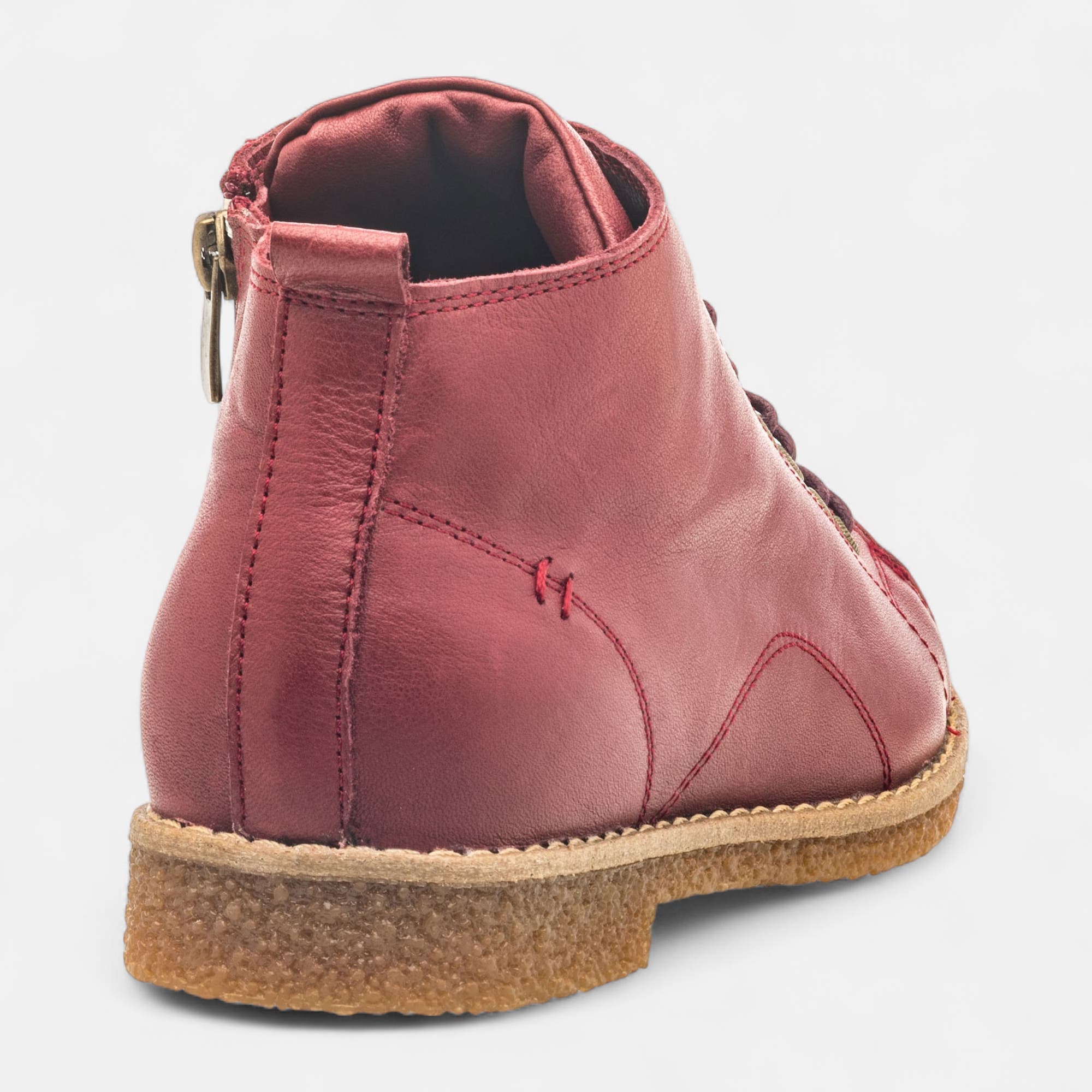 Bottines à lacets Femme en cuir bordeaux