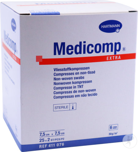 Hartmann Medicomp Extra Compresses En Non-Tissé Stériles 6 Plis 7,5x7,5cm Pièces 25x2 (4217332)