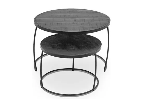 Table basse gigogne ronde en bois massif exotique. Finition noir. Collection LARSON.