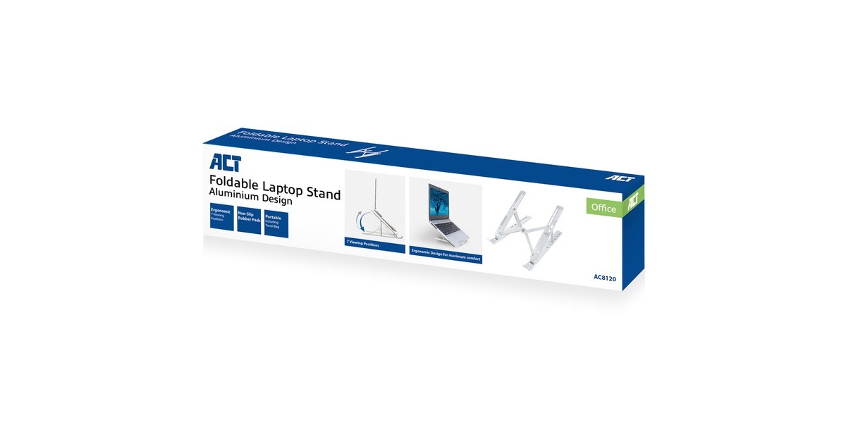 ACT ConnectivityLaptopstandaard aluminium, opvouwbaar  (Aluminium, Hoogte verstelbaar in 7 standen)