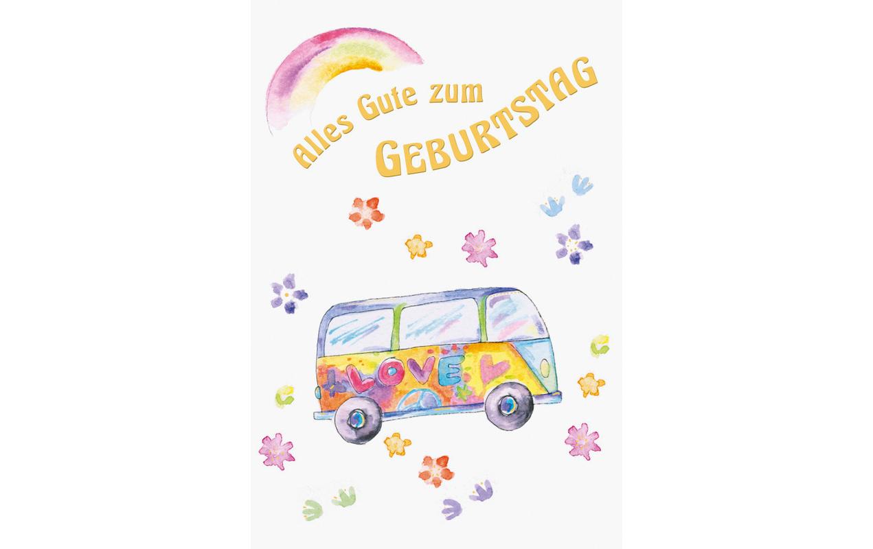 Geburtstagskarte Hippiebus B6Grusskarte zum Geburtstag