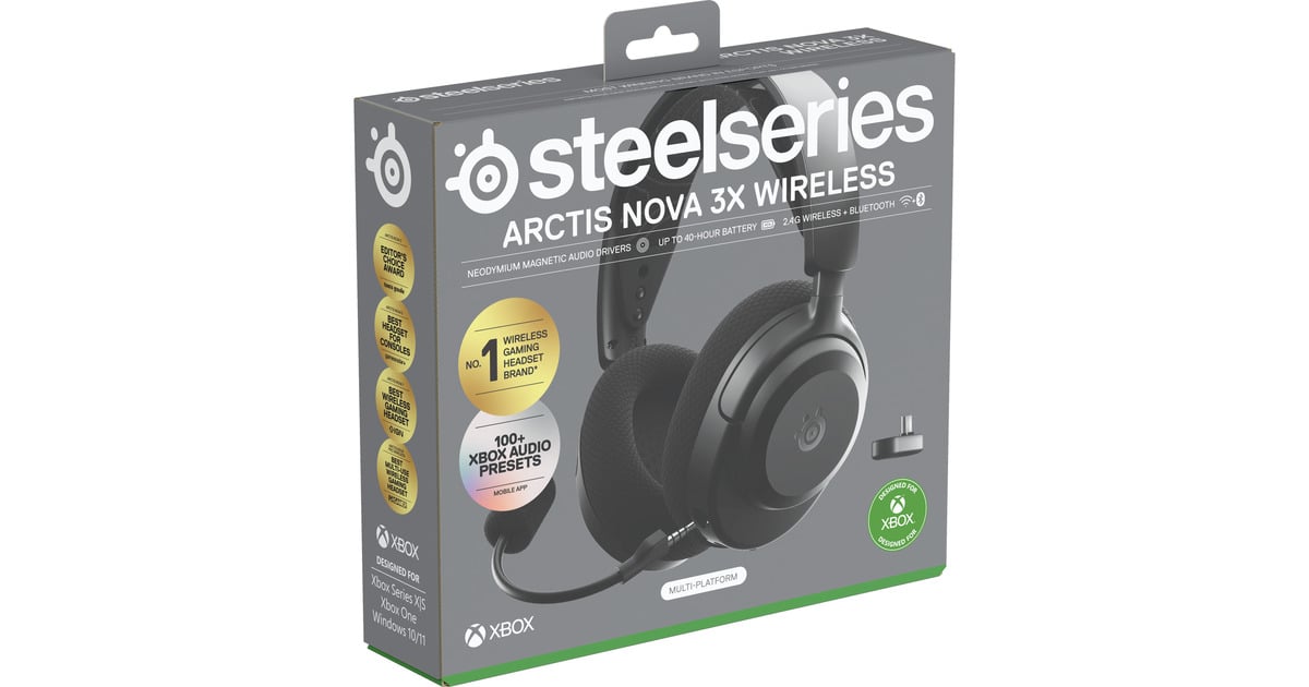 SteelSeriesArctis Nova 3X Wireless over-ear gaming headset  (Zwart, 2.4 GHz / Bluetooth 5.3, Pc, Xbox Series X|S, Xbox One, Switch)