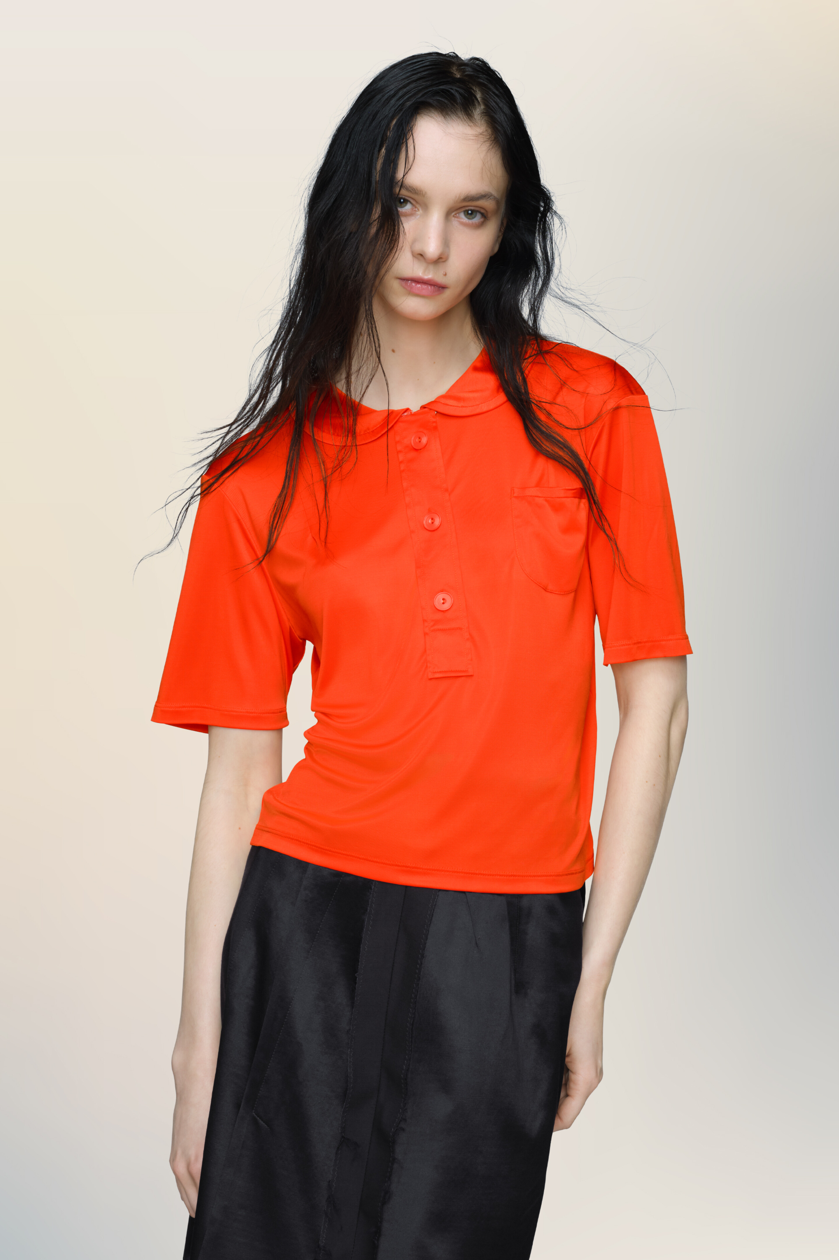 Polo orange en viscose pour femme Papaye