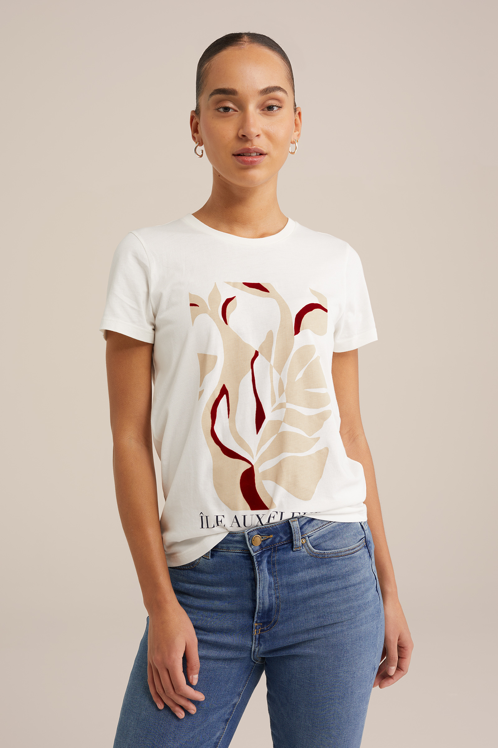 t-shirt met opdruk WE Fashion Gebroken wit