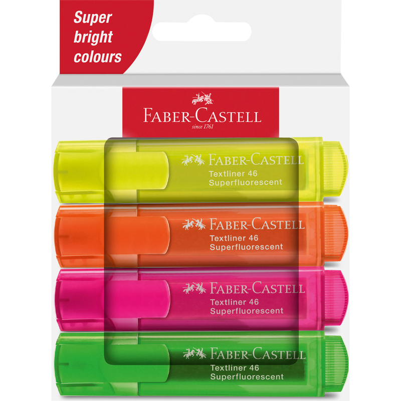 Faber-Castell Leuchtstifte 46 Superfluorescent, 4er Etui, assortiert