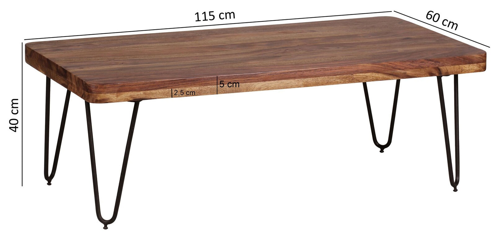 Couchtisch Pillis Massivholz Sheesham braun/schwarz