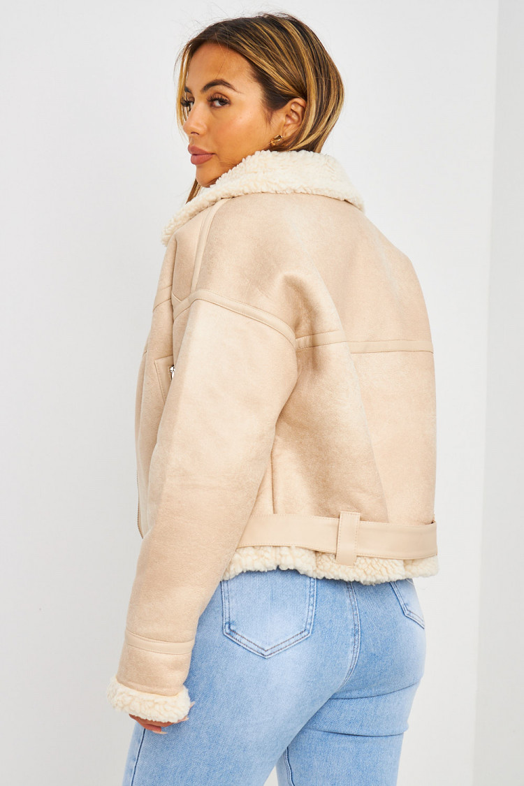 Bomber aviateur beige court peau de mouton