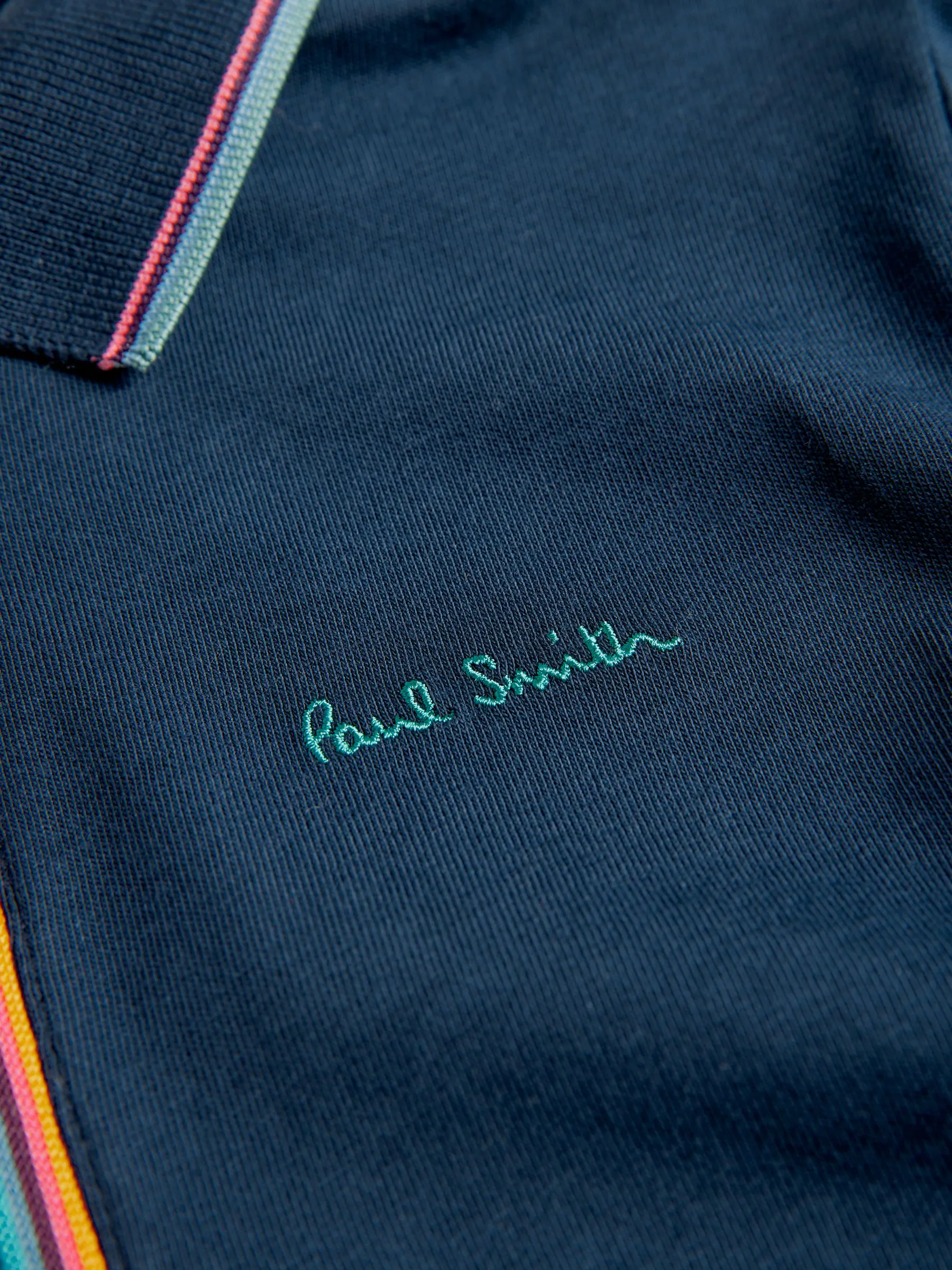 Marineblauw - Paul Smith Junior poloshirt voor jongens met korte mouwen en artistieke streep met korte rits