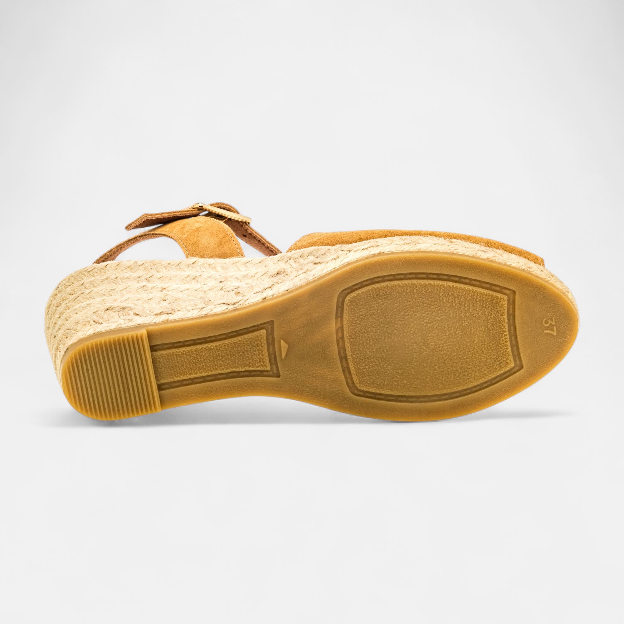 Espadrilles à talon compensé Femme en cuir beige