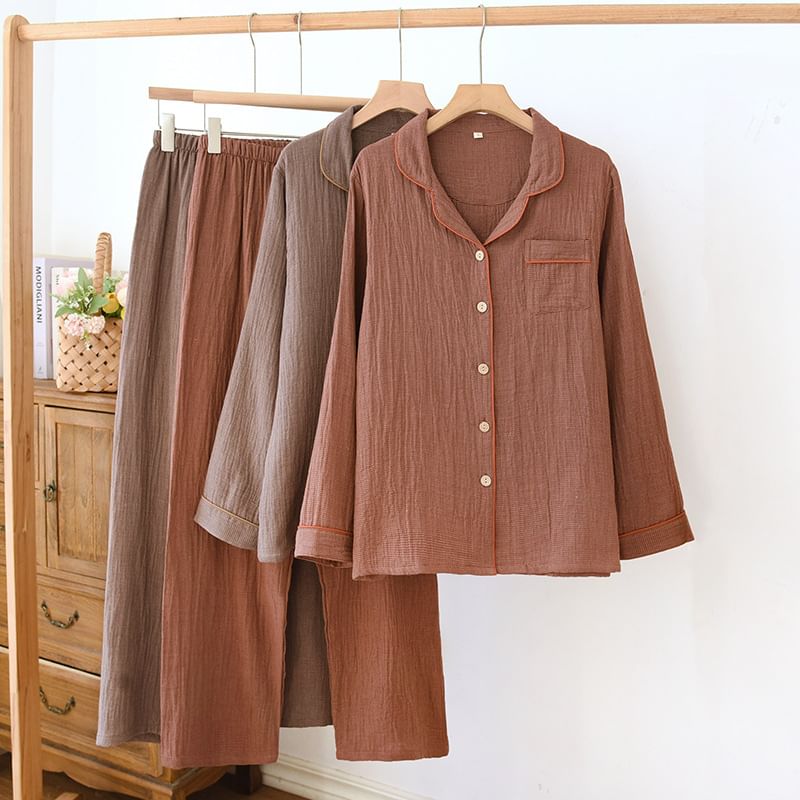 Somnus - Pyjamaset: effen top met lange mouwen + broek
