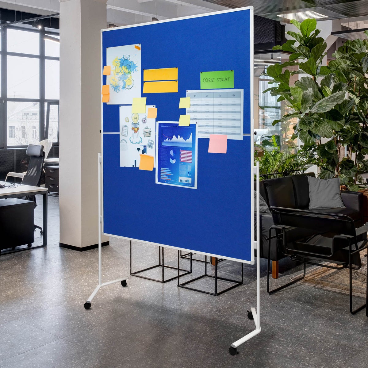 FOLD Moderation Board - opvouwbaar Metaplan bord met viltoppervlak - verrijdbaar dankzij wieltjes - aan beide zijden bruikbaar - vilt moderation board 120x150 cm - blauw