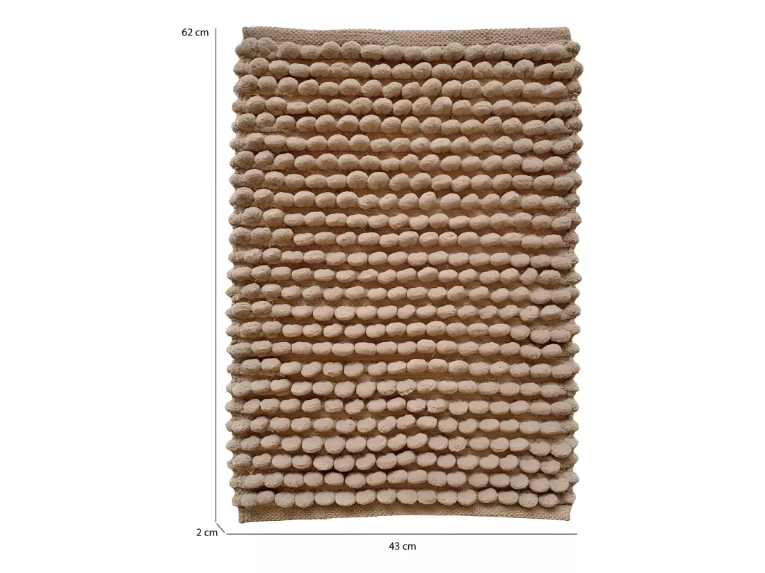 Lot 2 tapis de salle de bain 40 x 60 cm pompon beige sable - MARIE