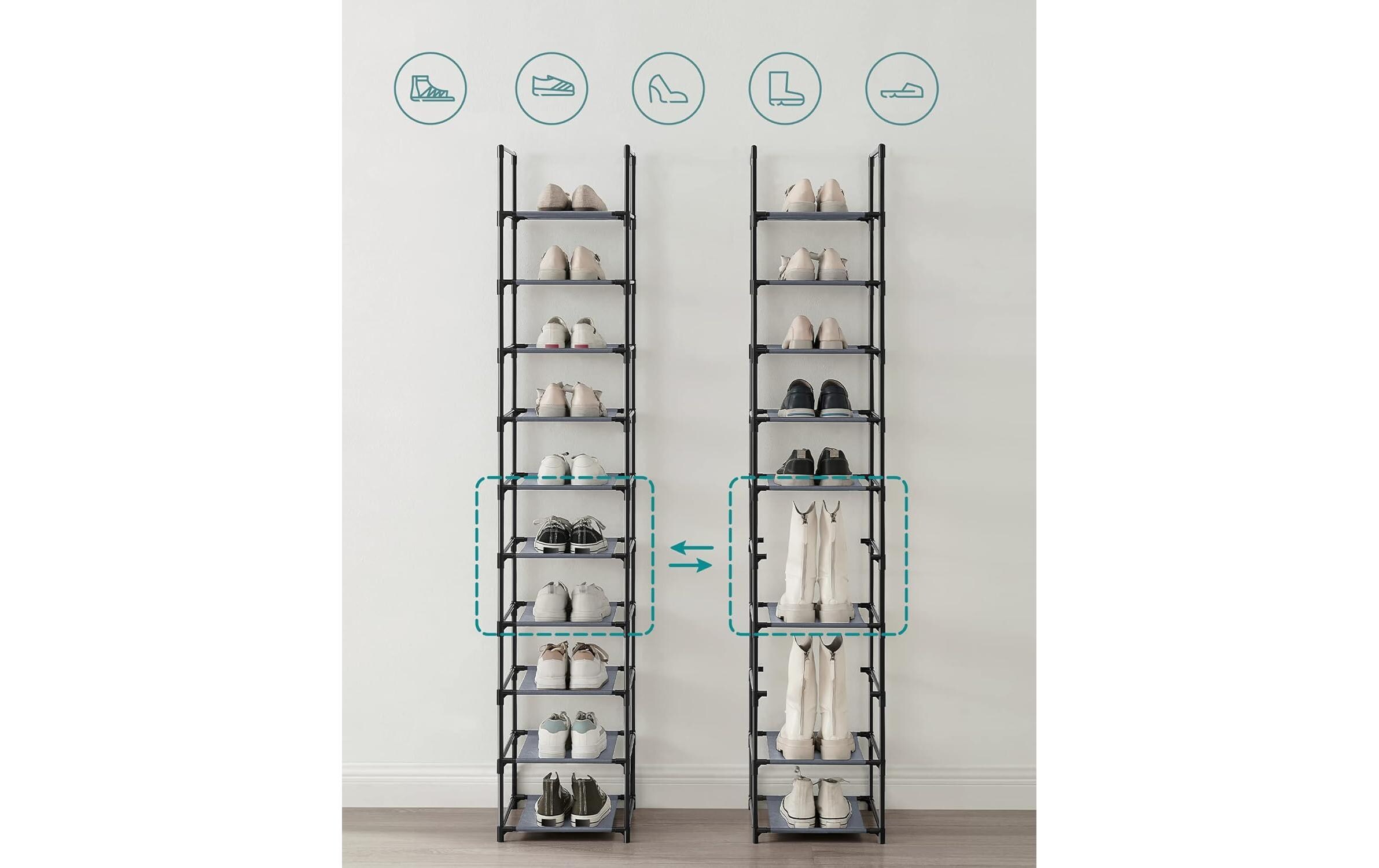 Schuhregal 33 x 173 cm, GrauSchuhgestell mit 10 Ablagen