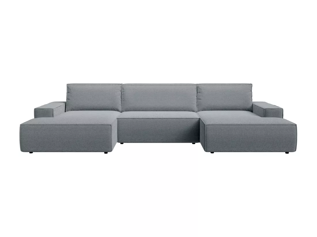 Grand canapé d'angle panoramique convertible en tissu texturé gris AMELIA