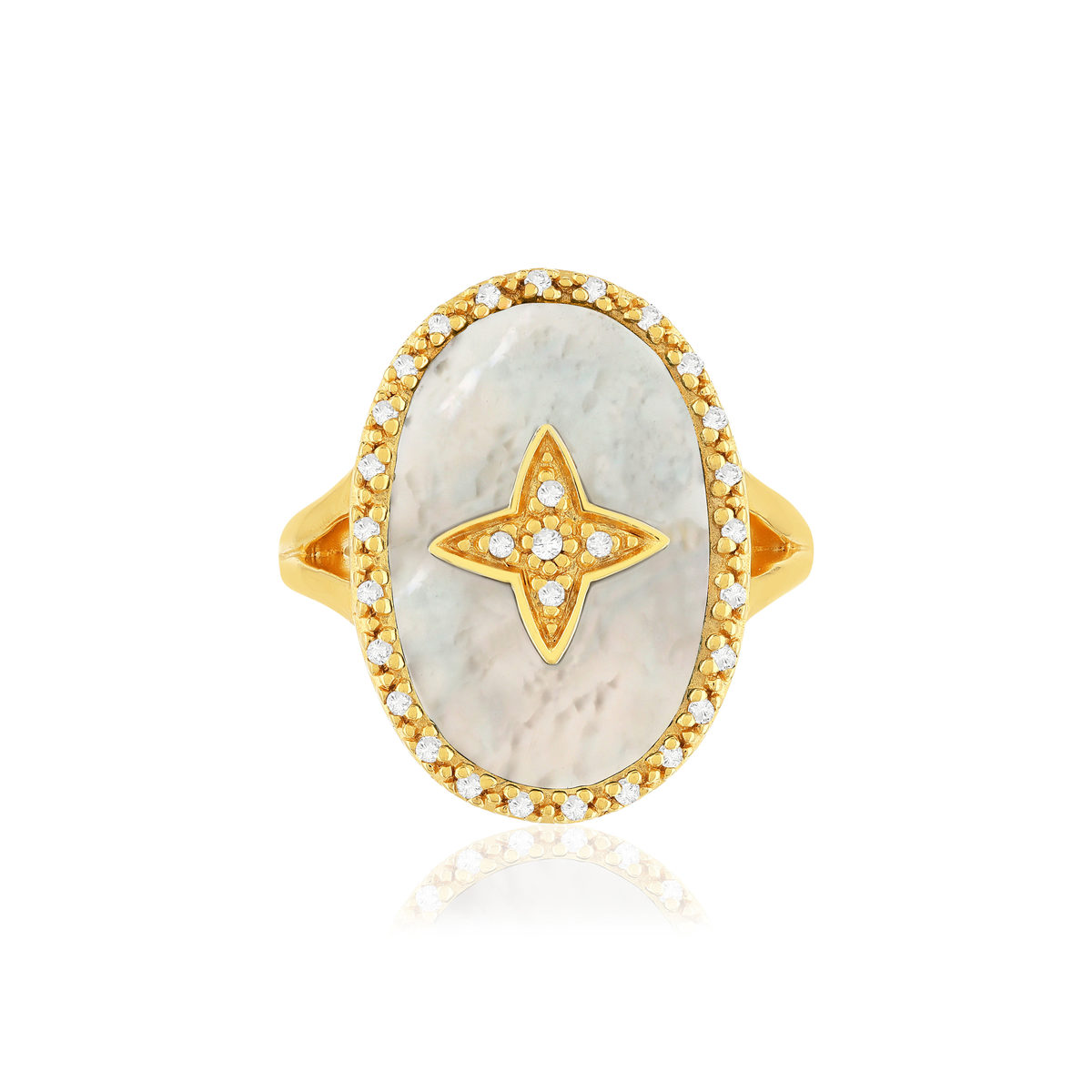 Bague plaqué or zirconias nacre motif étoile