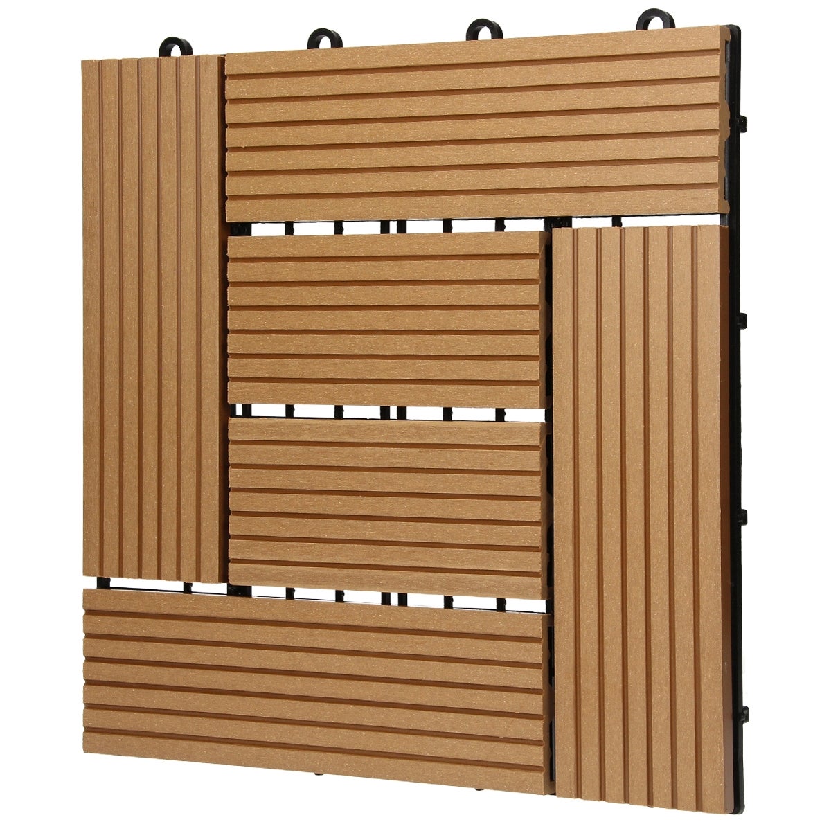 ECD Germany WPC Terrastegels 30 x 30 cm 55 stuks Voordeelverpakking voor 5m² Teak Mozaïek Houtlook voor Tuin Balkon Vloeren met Drainage Kliksysteem Terrasplanken Balkontegels Kliktegels Houten Tegels
