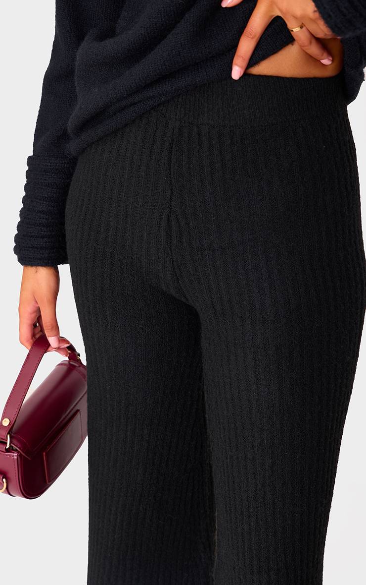 Noir Pantalon Large En Maille Côtelée Luxe Tall