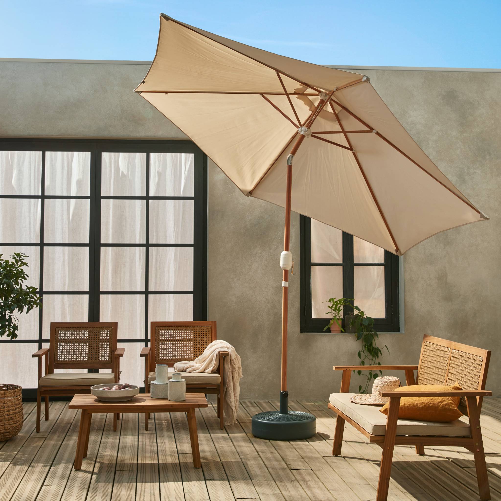 sweeek - Ronde parasol 3m centrale mast met houteffect