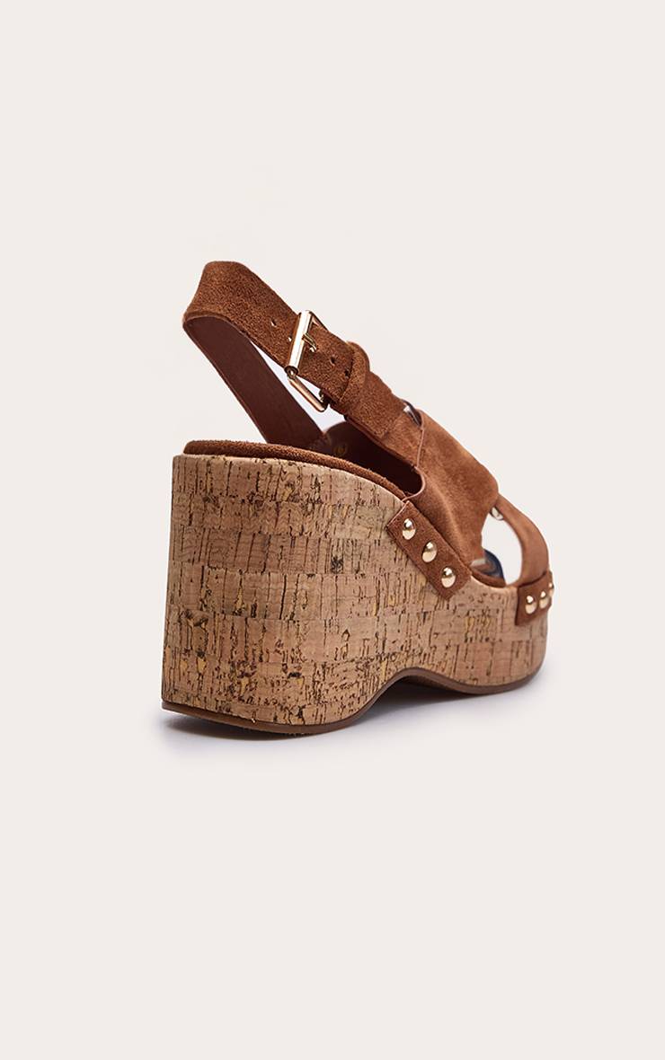 Marron Sandales Compensées En Liège À Brides Croisées En Synthétique - Coupe Large