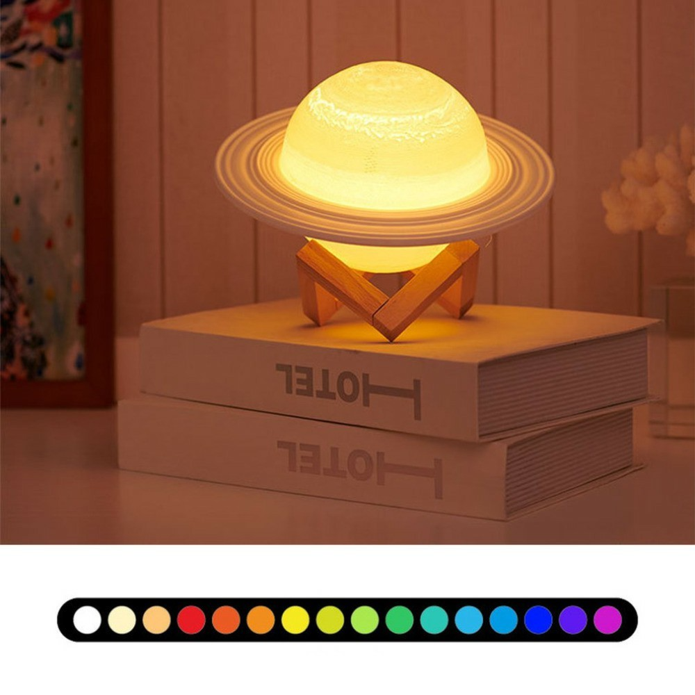 (Ø22cm) 3D LED Saturn Lampe Nachtlicht USB Deko Beleuchtung mit Touch und RGB Beleuchtung   Fernbedienung - Weiss