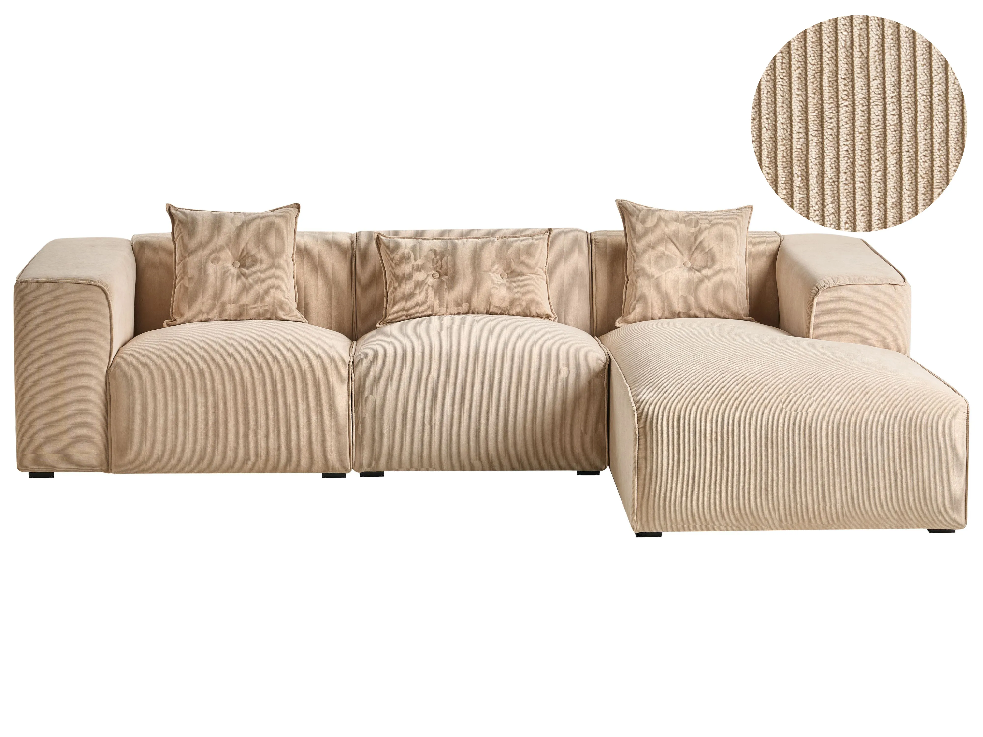 Hoekbank 3-zits DOLVA Corduroy Beige linkszijdig
