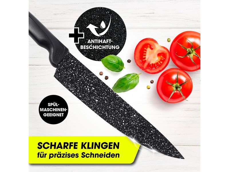 GOURMETmaxx Messerset mit Sparschäler 6-teilig, Schwarz Messerset