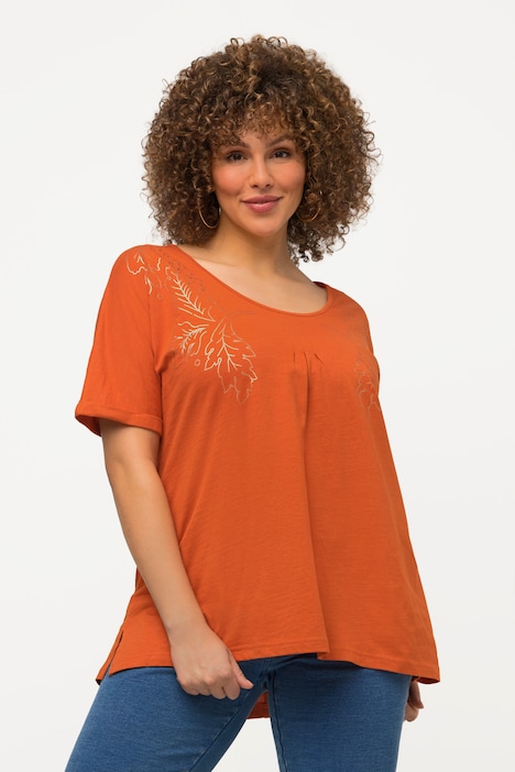 T-Shirt, Metallic-Druck, Oversized, V-Ausschnitt, Halbarm