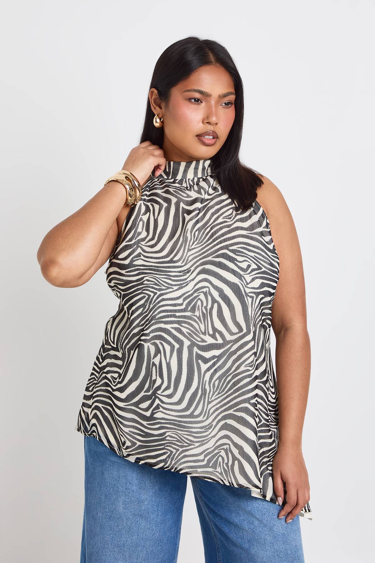 boohoo Haut Grande Taille En Mousseline Imprimé Zèbre Asymétrique Long