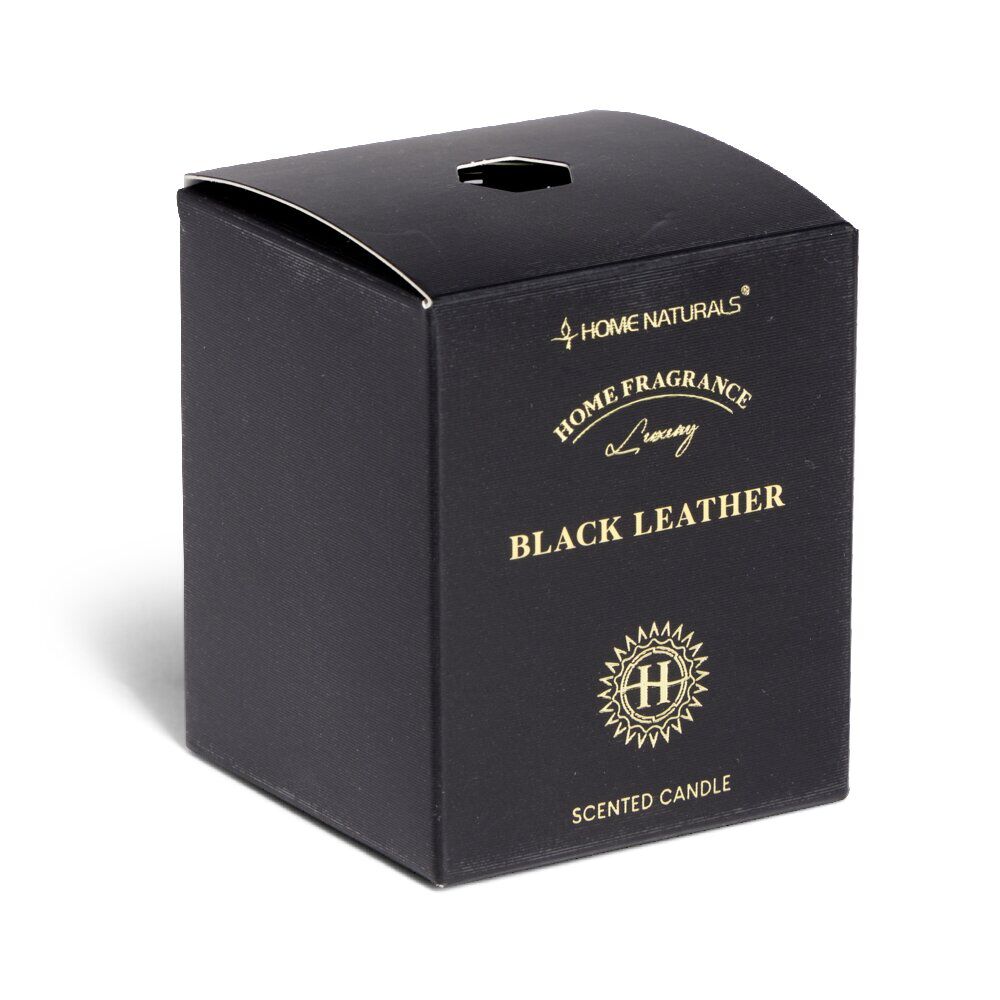 Bougie senteur cuir dans pot en verre Ø6,4xH7,9cm noir
