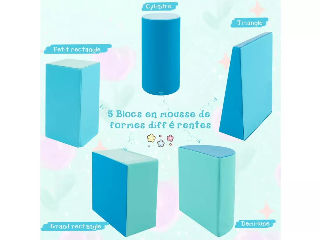 5PCS Parcours Motricité Bébé en Mousse avec Housse en PU, Module Motricité Bébé avec Fermeture Clair & Formes Différentes, Jouets Éducatifs pour Ramper Grimper pour Enfants d'Âge Préscolaire…