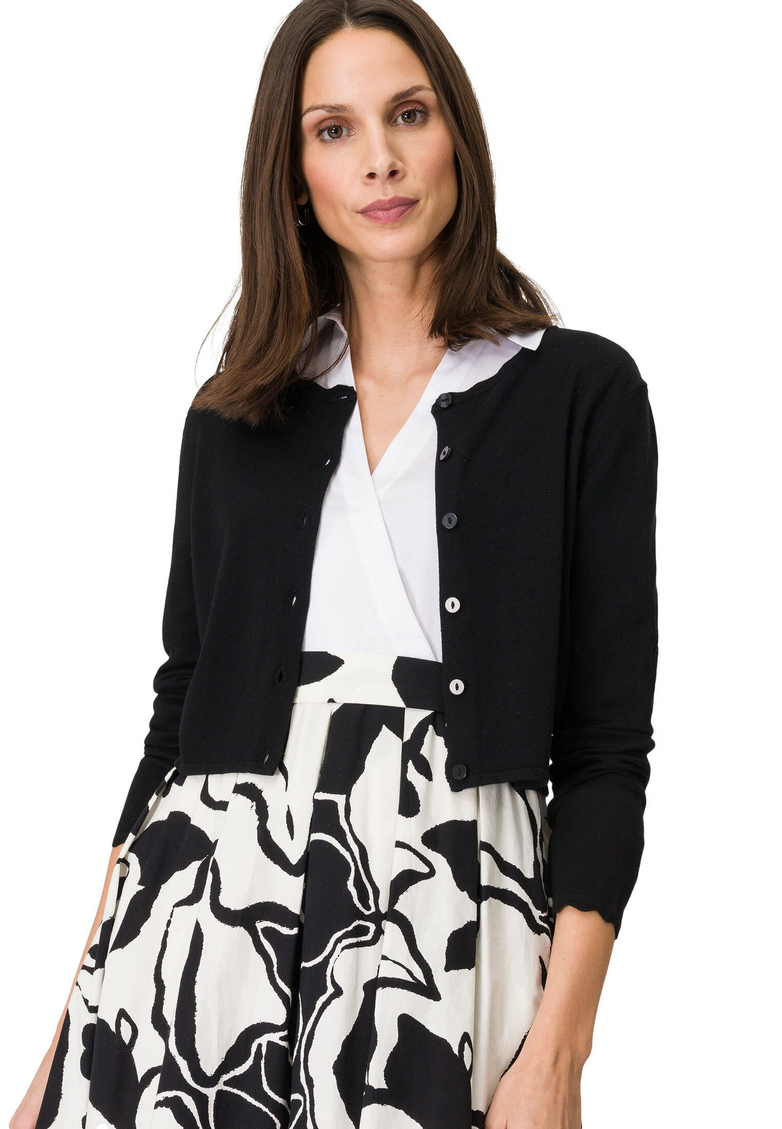 zero| Damen Kurze Strickjacke mit Wellenkante