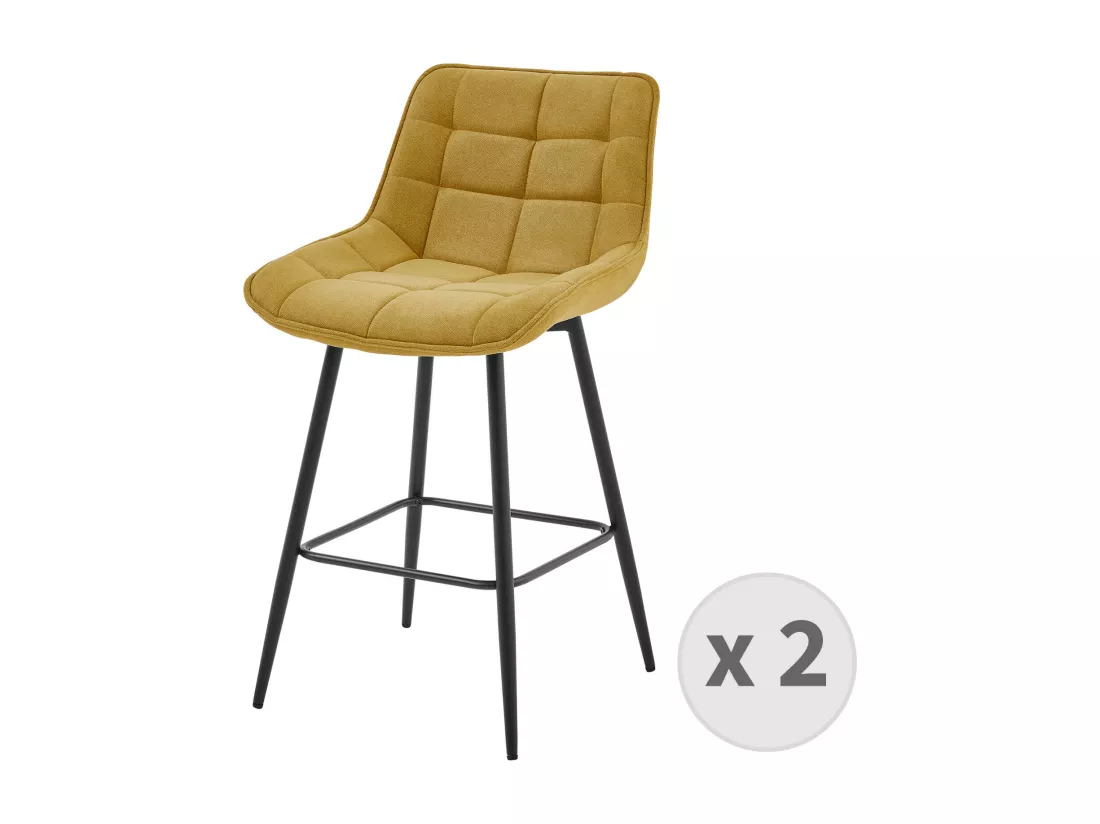 GRANT - Fauteuil de bar en tissu Moutarde et métal noir (x2)