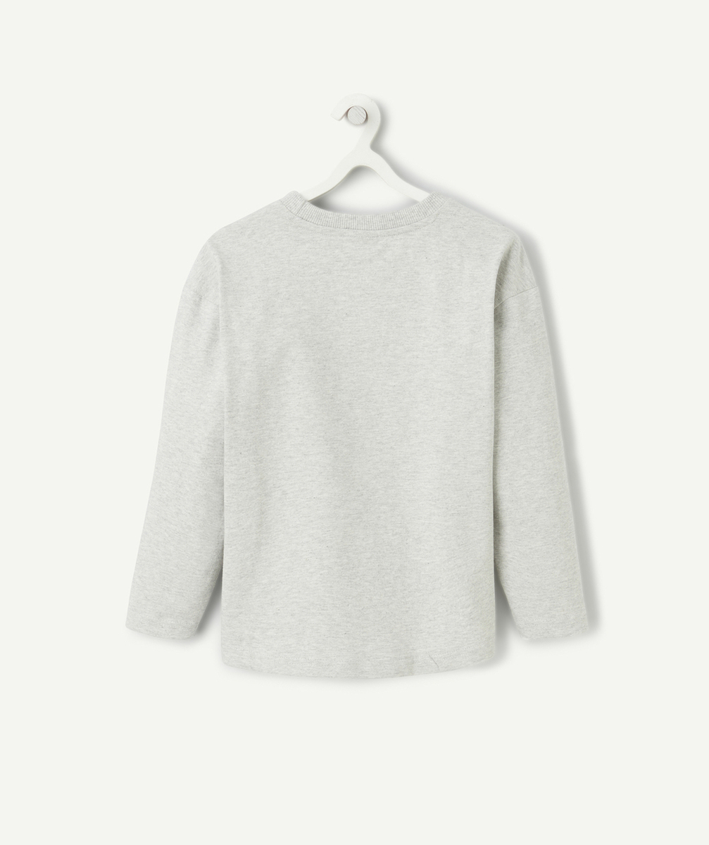 T-SHIRT GARÇON EN COTON BIO GRIS CHINÉ AVEC MESSAGE THÈME BASKET