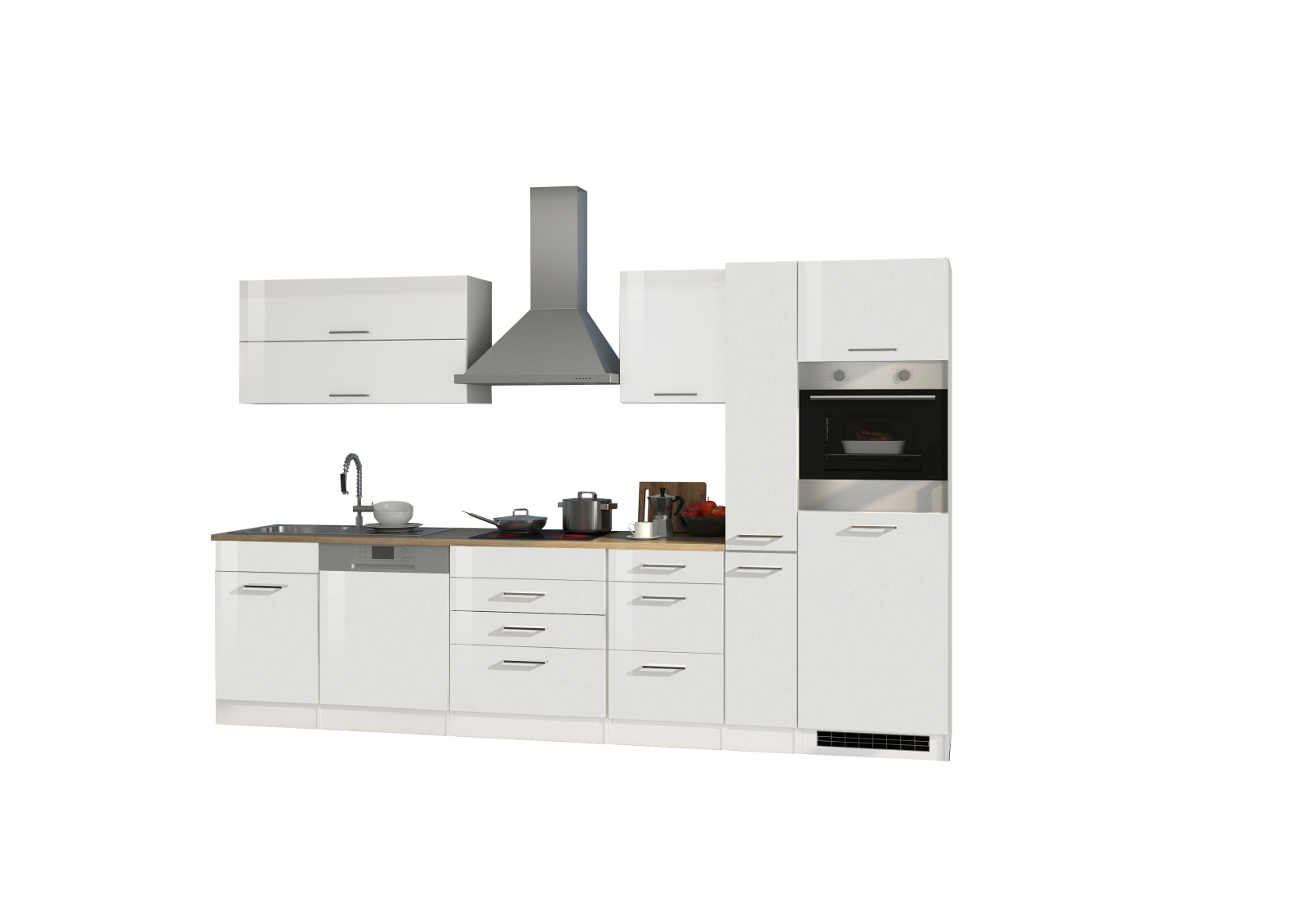 Küchenblock ROM - weiß Hochglanz - mit E-Geräten - 330 cm
