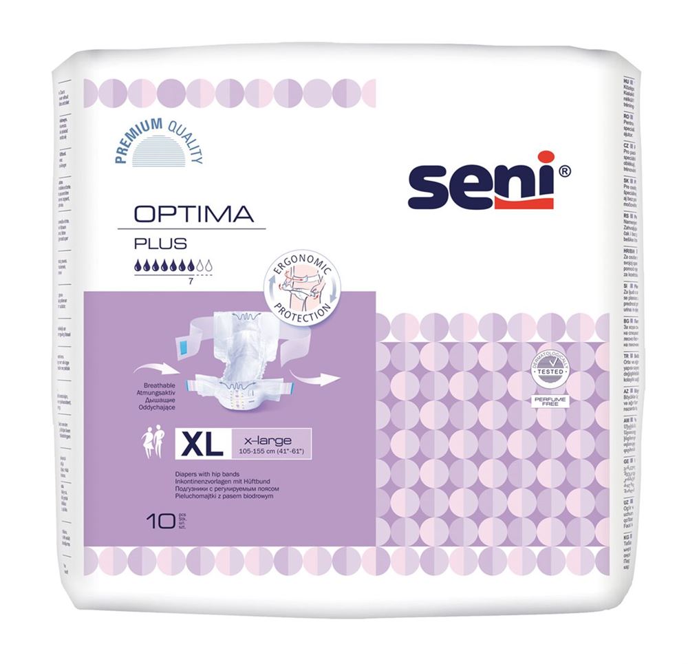 Seni Optima Plus Vorlagen XL mit Hüftbund atmungsaktiv Hüftumfang 105-155cm 7 Tropfen 10 Stk