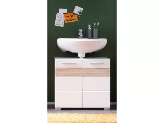 Ozem - Meuble sous-vasque mélaminé blanc/chêne clair L/H/P 60 / 56 / 34 cm