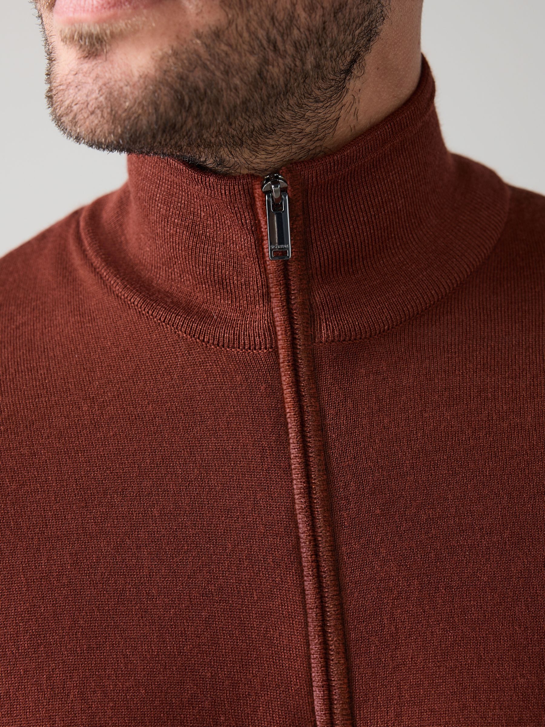 Donkeroranje - Regular Fit Signature 100% Merino Wool Light Weight Zip-Through Cardigan
