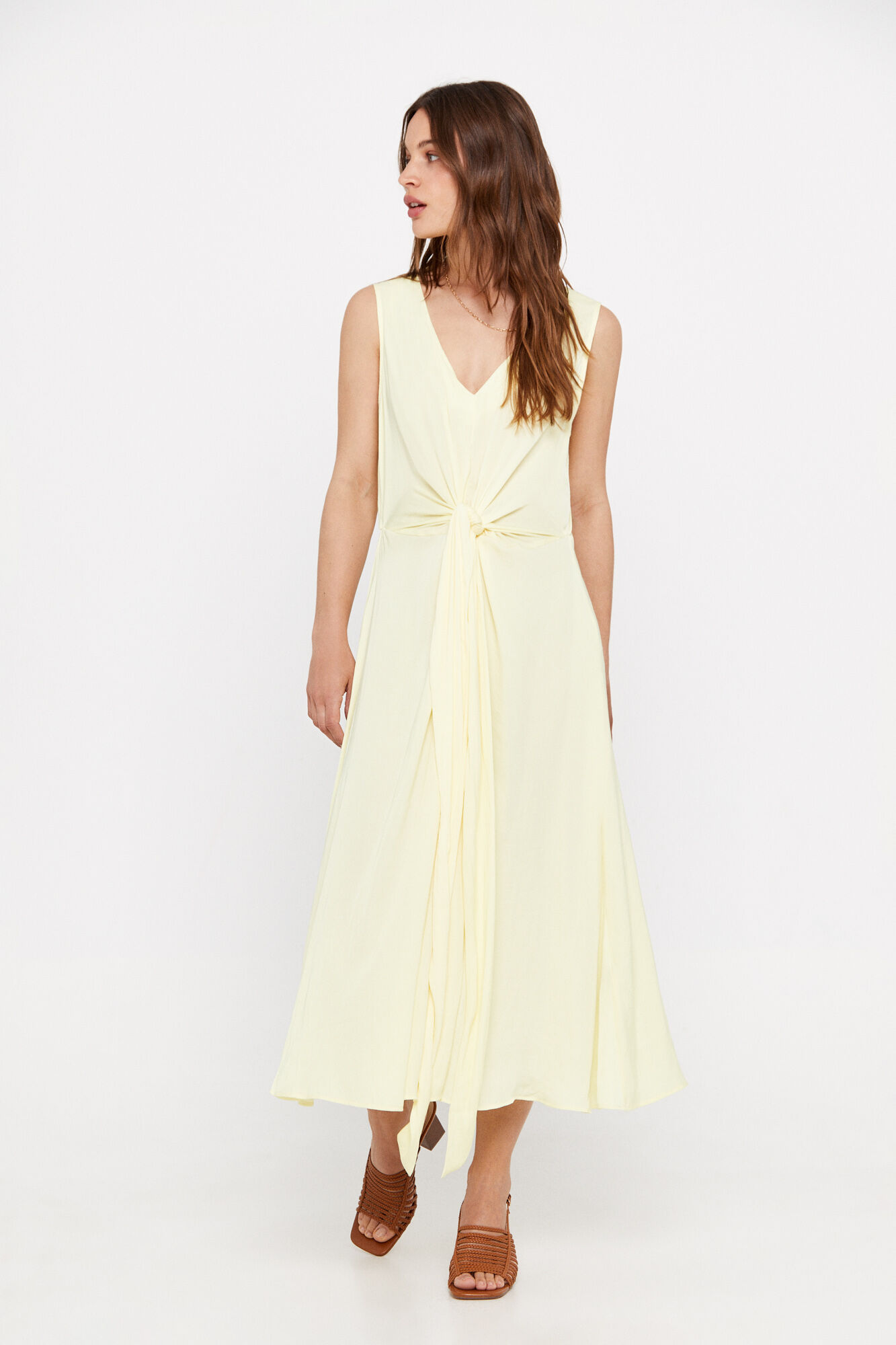 Vestido de cetim sustentável - Amarelo