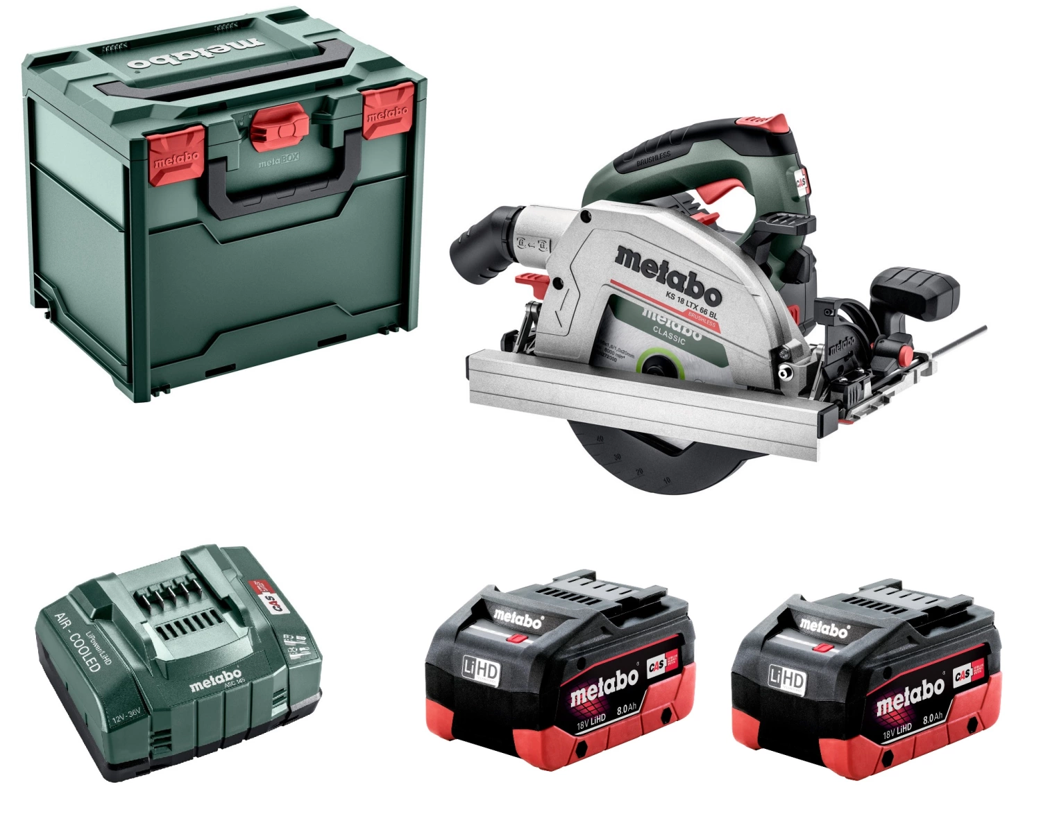 Metabo KS 18 LTX 66 BL 18V Li-ion accu cirkelzaag set (2 x LiHD 8.0 Ah) in metaBox - koolborstelloos - 611866810
