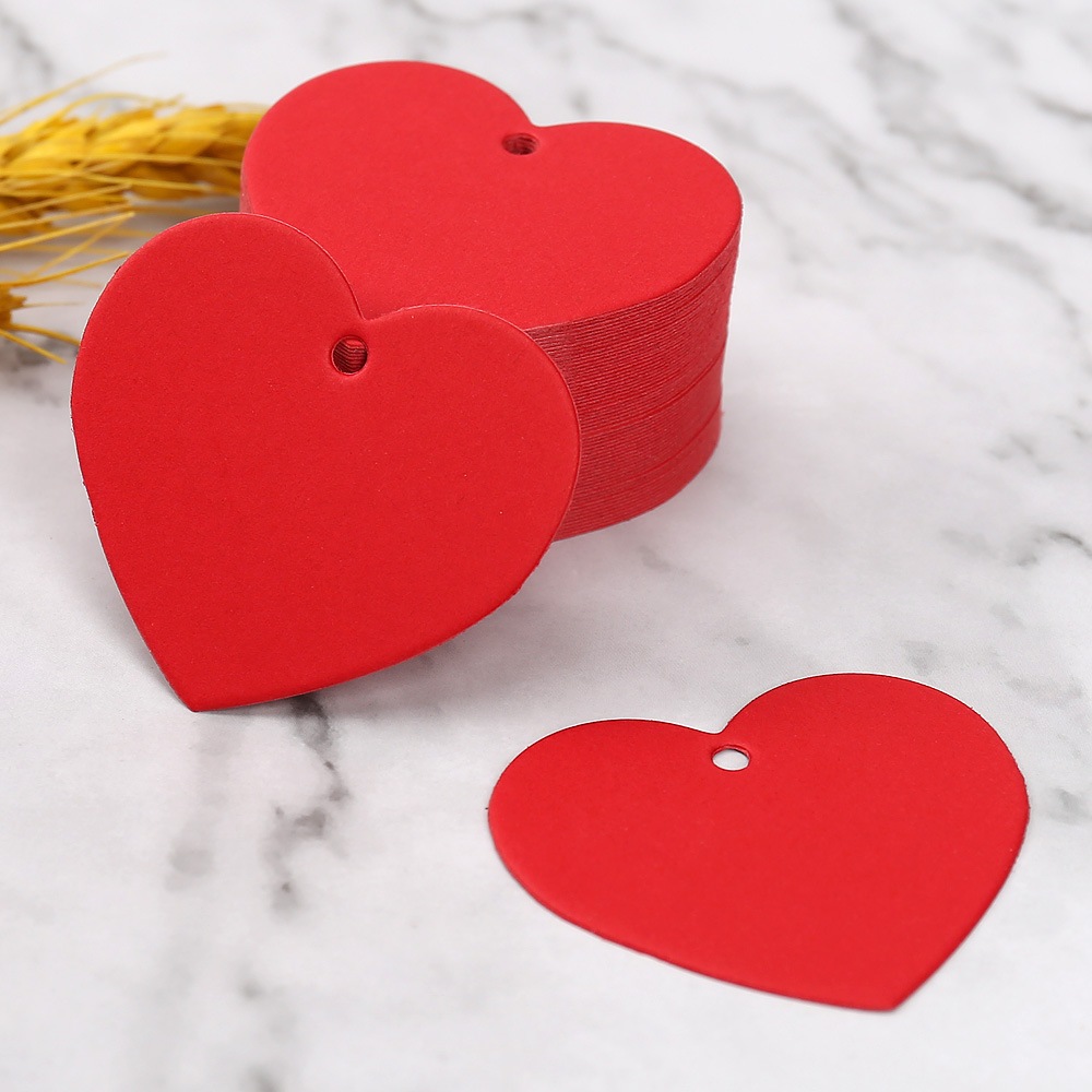 (100er Set) Kraftpapier Geschenk Anhänger Herz Bastel Etiketten für Valentinstag / Muttertag / Hochzeit - Rot