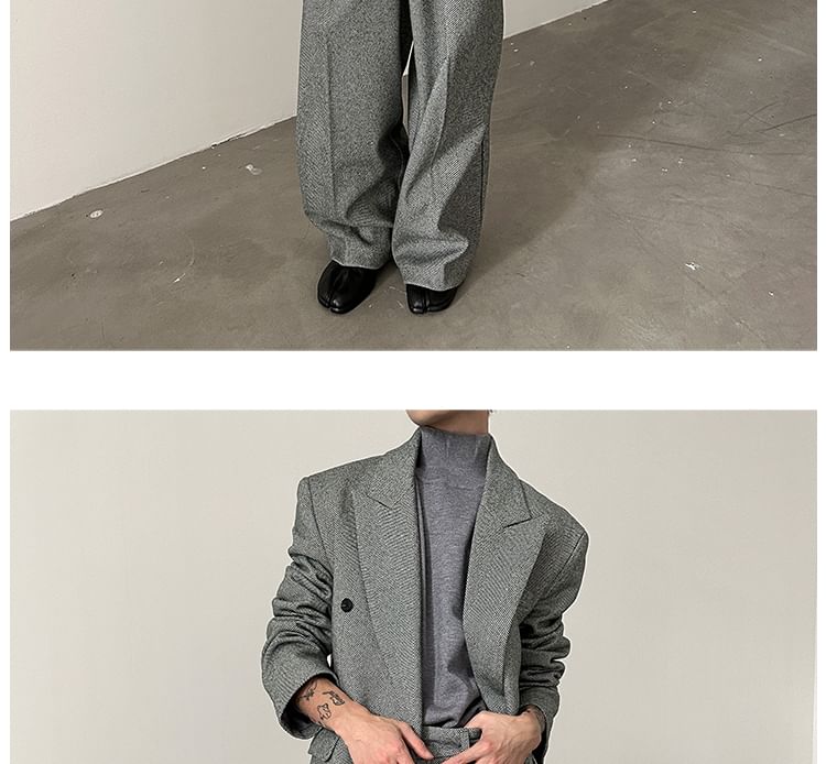 Nahagin - Blazer met dubbele rij knopen en piekrevers / Broek met lage taille en wijde pijpen