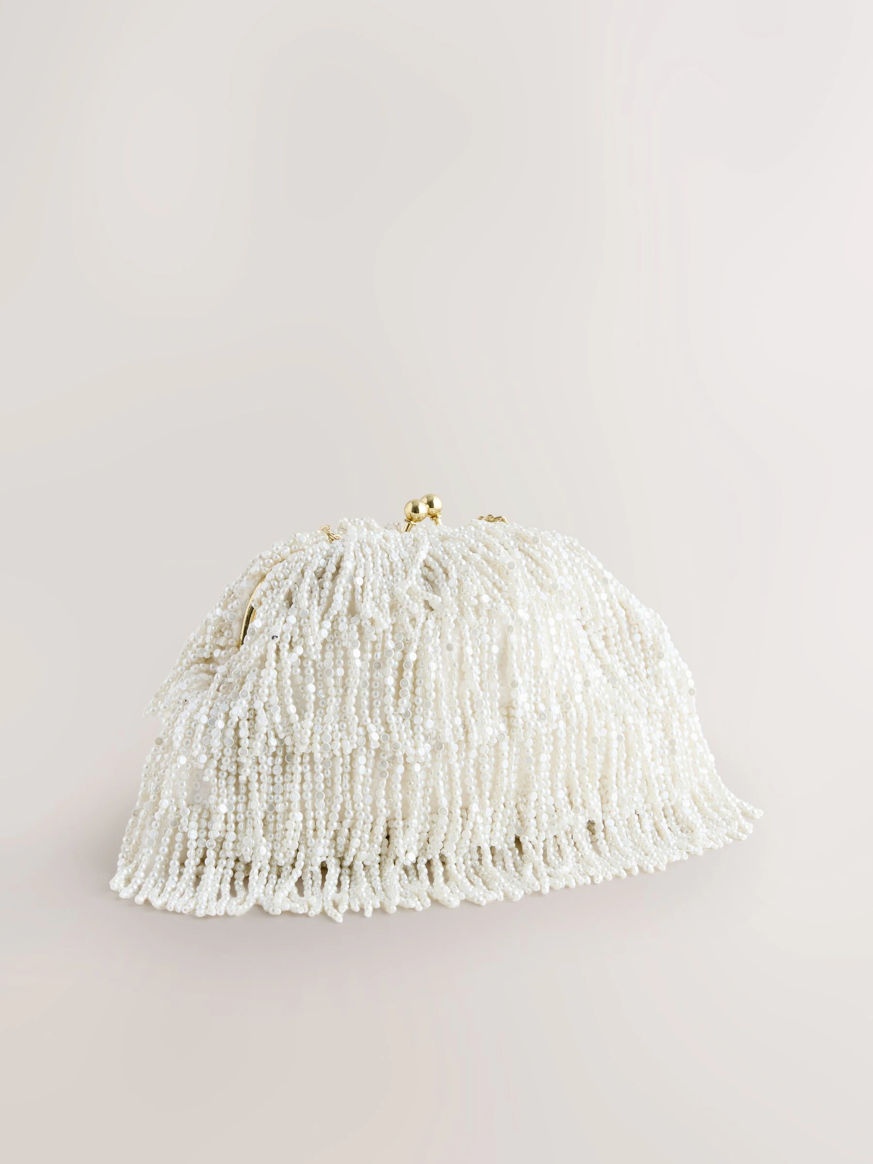 Wit - Pearl Effect Embellished Fringe Clutch Bag