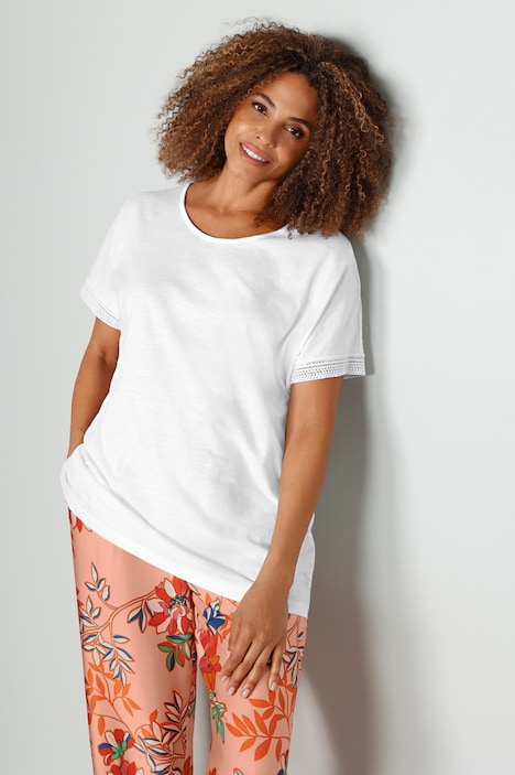 T-Shirt, Rundhals, Spitze am Halbarm