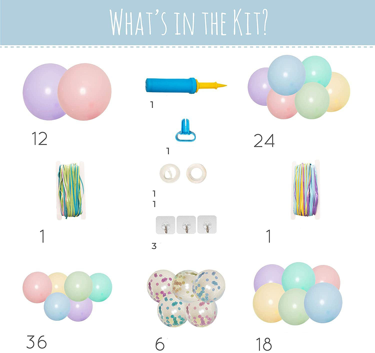 (105-tlg. Set) Party Luftballons Latex- und Konfettiballons   Lametta Vorhang - Bunt