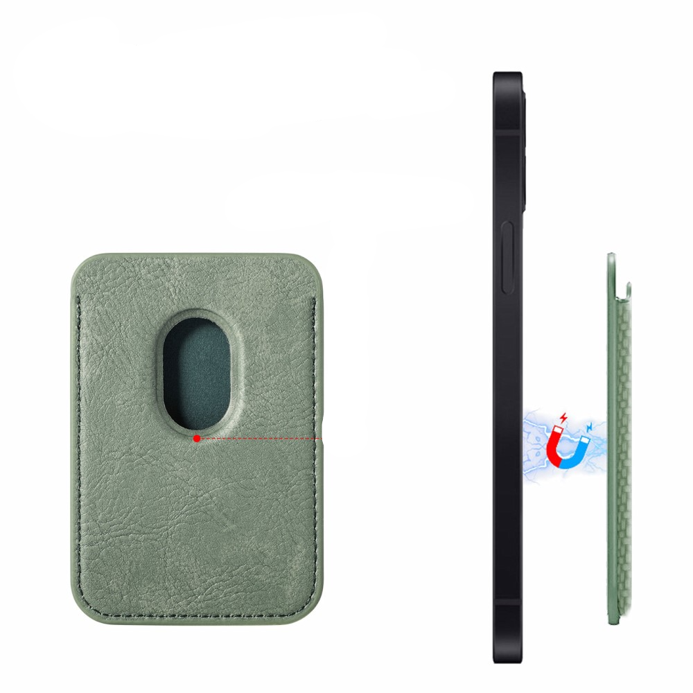 Magnetische MagSafe iPhone Leder Wallet Kreditkarten Halterung in Carbon Optik - Dunkelgrün